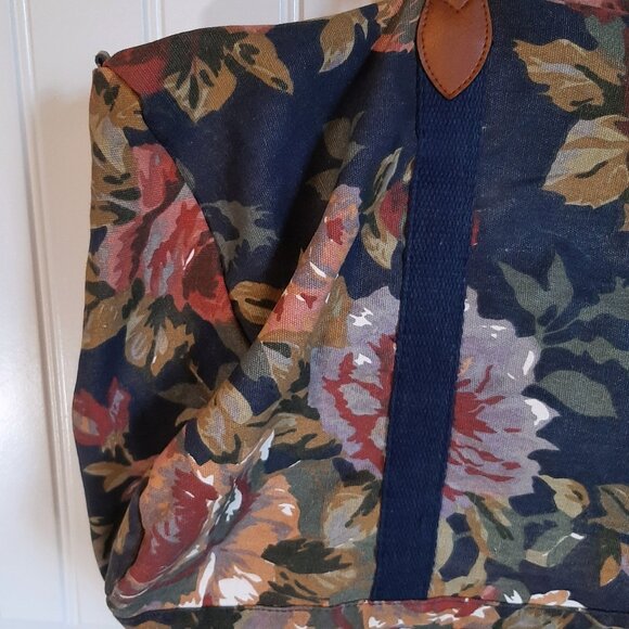 VTG Gitano 80's/90's Navy Floral Cotton Canvas Duffle Weekender Bag - Picture 7 of 16